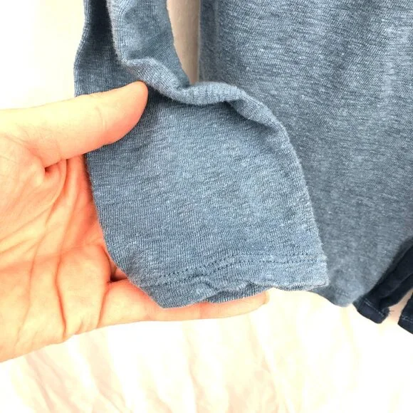 Lucky Brand tie neck shirt boho tuxedo light denim Blue prairie peasant top XS - Picture 7 of 9